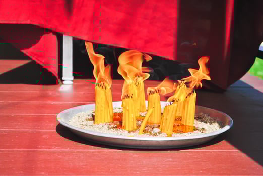 Many sacred candles in faithful photo
