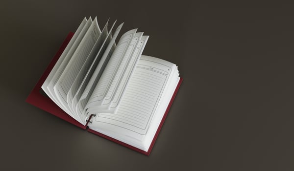 Opened notebook, diary, writing, empty book 3D illustration photo