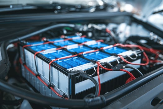 Electric car battery showing power supply charging and new technology in engine compartment photo