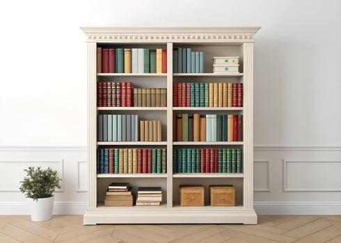 A Classic Bookshelf in a Room white background photo