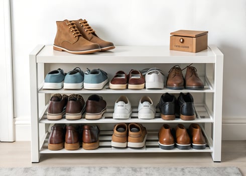 Organized Shoe Rack white background photo