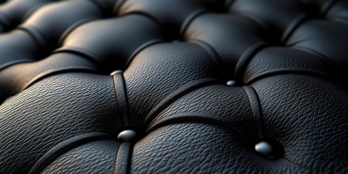 Elegant close-up of soft black leather upholstery, showcasing its rich texture and luxurious finish in modern design. photo