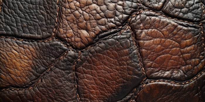 Close-up of textured leather surface, showcasing natural patterns and rich colors, perfect for crafting inspiration. photo
