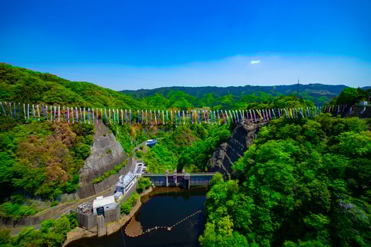 Carp streamers at Ryujin big bridge in Ibaraki daytime sunny photo