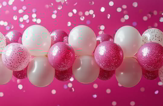 Decorative balloon arrangement in pink and white for a festive celebration backdrop photo