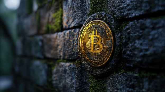 Bitcoin on a brick wall photo