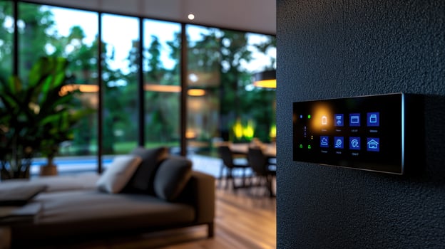 A modern home with a smart home control panel photo