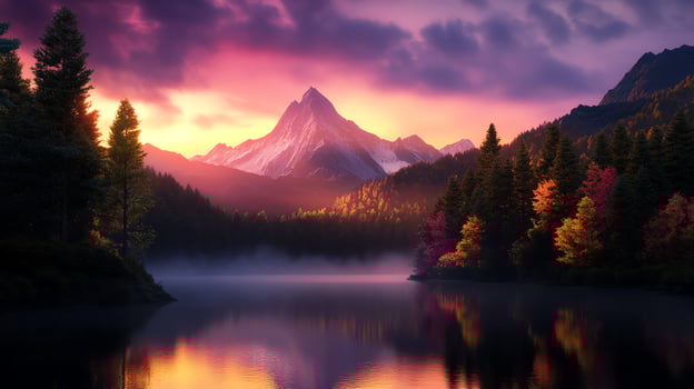 Stunning sunset over a mountain lake. photo