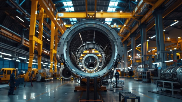 Aerospace Manufacturing Plant. Precision Assembly of Large Fuselage Components photo