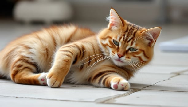 An orange tabby cat laying on the floor photo