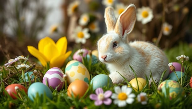 Easter bunny in the grass photo