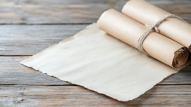 Roll of paper on wooden table photo