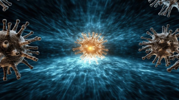 A group of viruses in a dark blue background photo