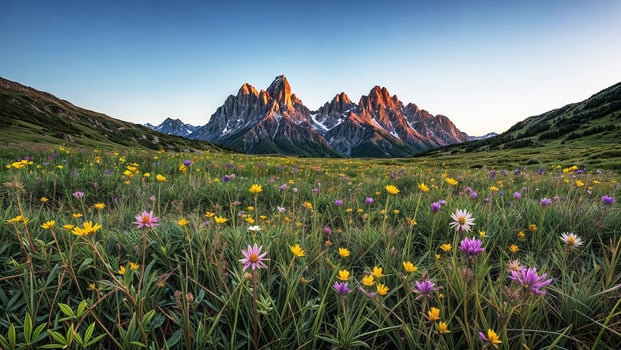 Wildflowers in the meadow at sunrise photo