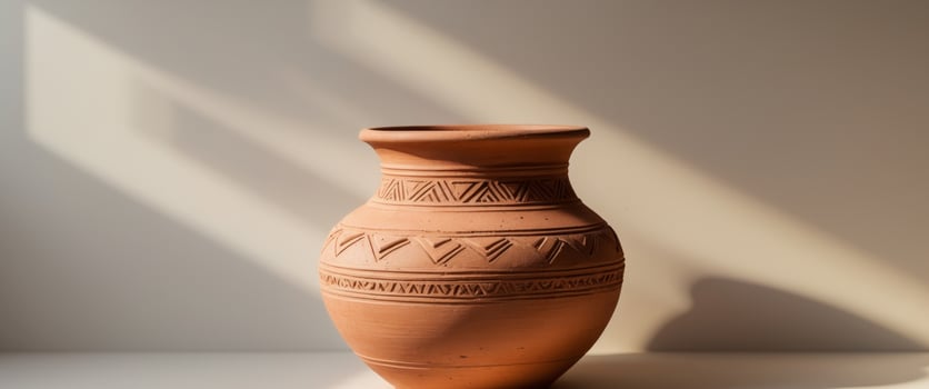 Intricate Terracotta Vessel with Tribal Design photo