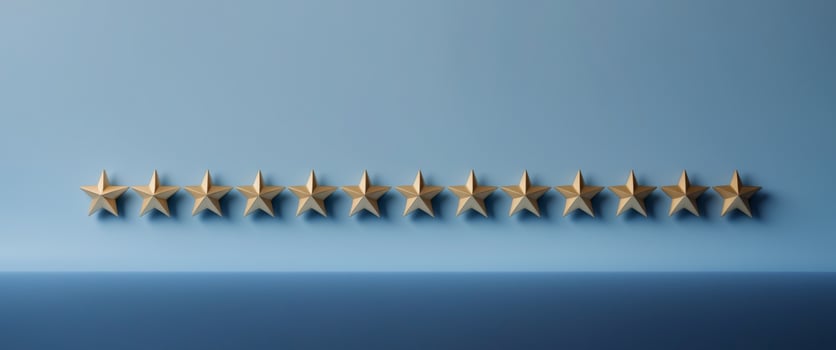 A blue background with a row of gold stars. photo