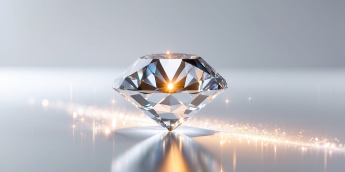 Radiant diamond glowing on a sparkling surface. photo