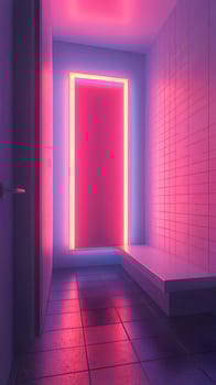 Neon Pink Purple Room Interior Modern Design Minimalist Background glow wall light vivid color style photo