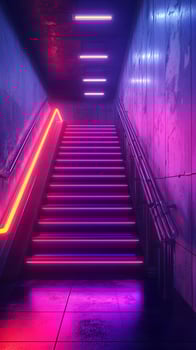 Neon Glowing Stairs Modern Purple Pink Abstract Background Digital Art Cyberpunk Style Futuristic photo