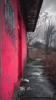 Pink Graffiti Wall Urban Decay Abandoned Building Path Red Art Door Dark Moody Ruins Image Nature photo