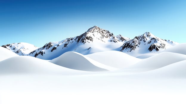 Serene Winter Landscape Snow Covered Mountains and Rolling Hills under a Clear Blue Sky photo