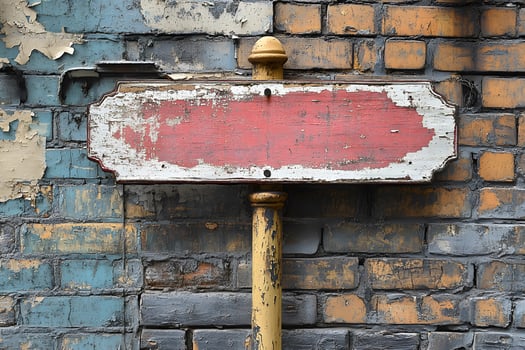 Vintage Blank Signboard on Weathered Brick Wall - Rustic Urban Background photo