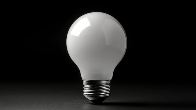 A white light bulb is shown on a black background photo