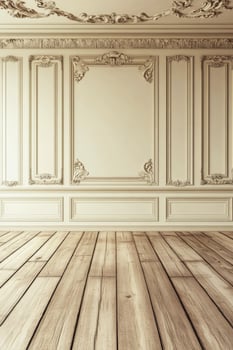 An empty room with wood floors and white walls photo