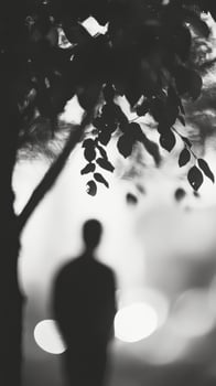 A man is silhouetted against the tree photo
