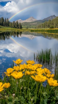 A rainbow is reflected in the water photo