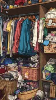 A closet with clothes and other items photo