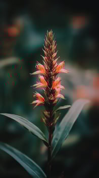 A red flower with green leaves in the background photo
