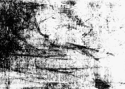 High-contrast black and white texture with scratches, smudges, and distressed details, ideal for artistic overlays. photo
