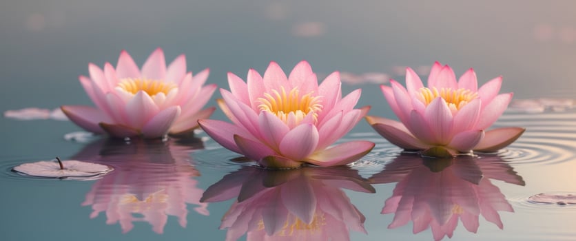 Beautiful Pink Water Lilies Floating on Calm Water Surface photo