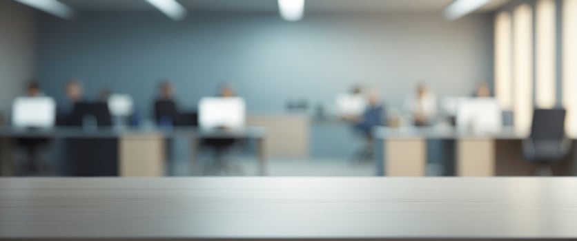 Empty office table with blur office on background. photo