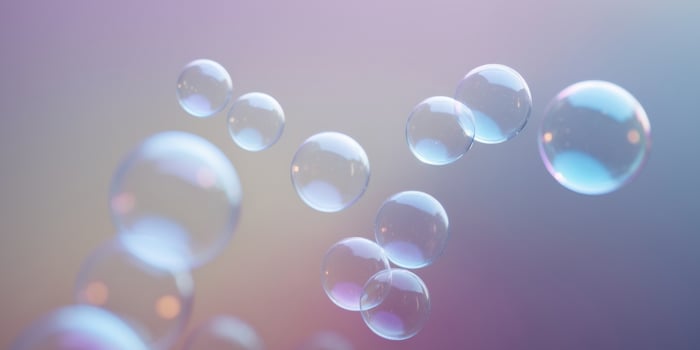 Bubbles on a pastel background near a purple and blue gradient at a close distance photo