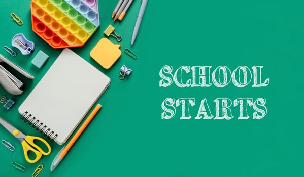 A green background with school supplies photo