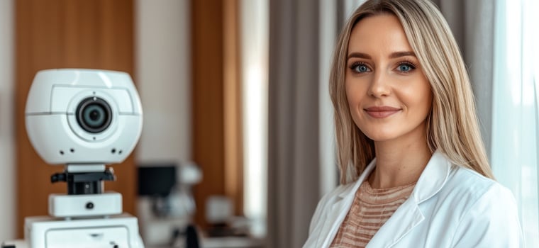 Portrait of a smiling female ophthalmologist in her office photo