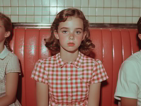 Retro diner girls in checkered dresses photo