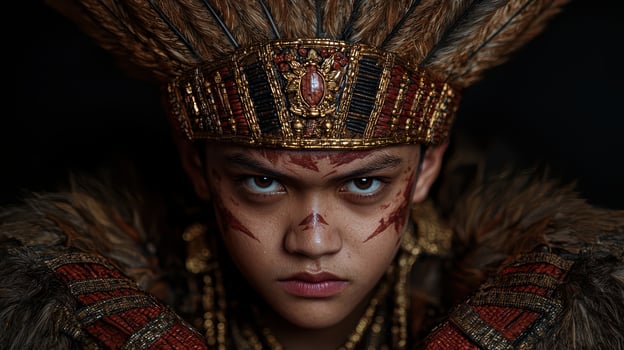 Portrait of a young warrior in traditional headdress photo
