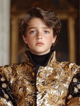 Portrait of a young boy in a gold embroidered jacket photo