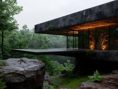 Modern concrete house in the woods photo