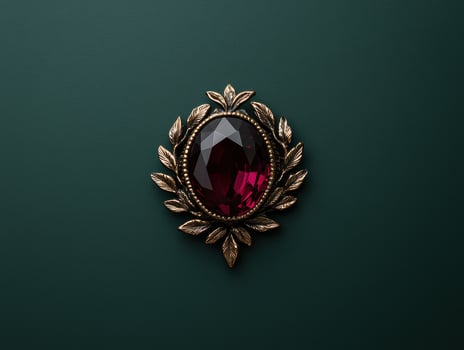 Vintage brooch with dark red gemstone and gold accents photo