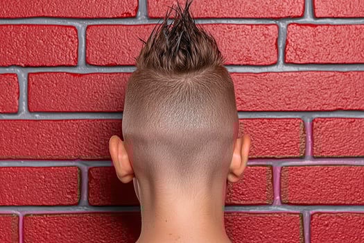 Rear view of a boy with a mohawk hairstyle photo