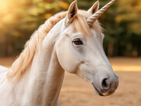 Majestic white unicorn horse in a field photo