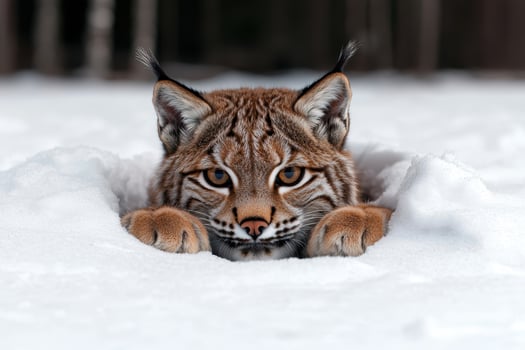 Lynx hiding in the snow. photo