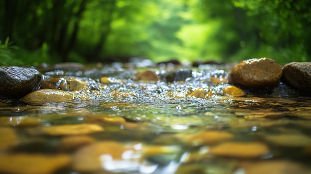 A stream of water flowing through a forest photo
