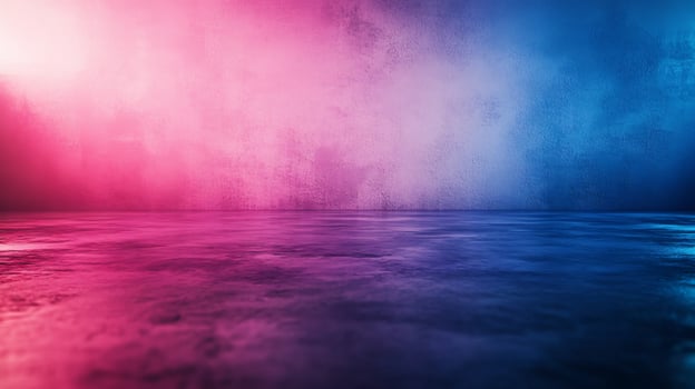 A blue and pink background with a white wall photo