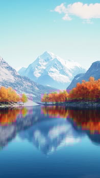 A lake with trees and mountains in the background photo