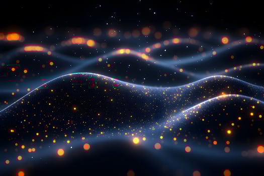 Abstract Wave of Glowing Particles in Futuristic Cosmic Environment photo
